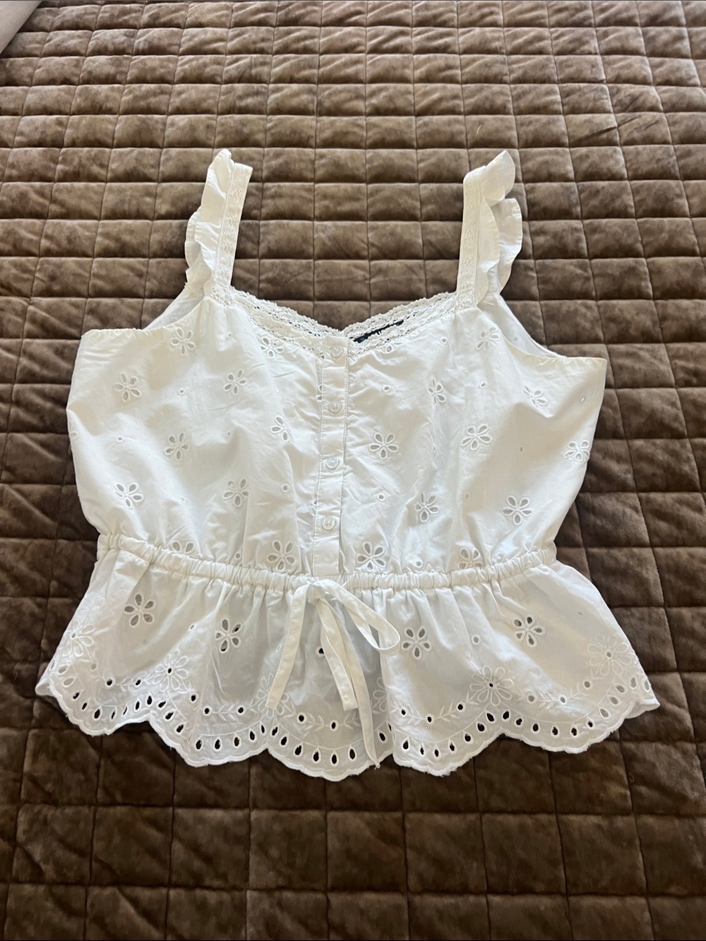 PAIGE White Eyelet Button-Front Tie-Waist Camisole top
